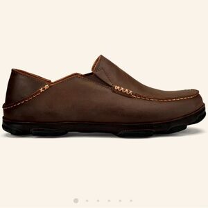 OLUKAI Men’s Moloa Leather Slip On Shoes Dark Wood/Java Brown Size 11.5